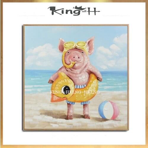 Canvas Art Swimming of the pig Hand painted Abstract Lovely Pig Oil Paintings Modern artwork for Living Room Wall Decor Picture