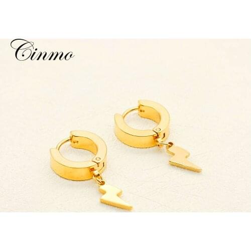 Cinmo Stainless Steel Piercing Drop Earrings Fashion Lightning Flash Cute Dangle Earrings For Men Women Wholesale Ear Jewelry