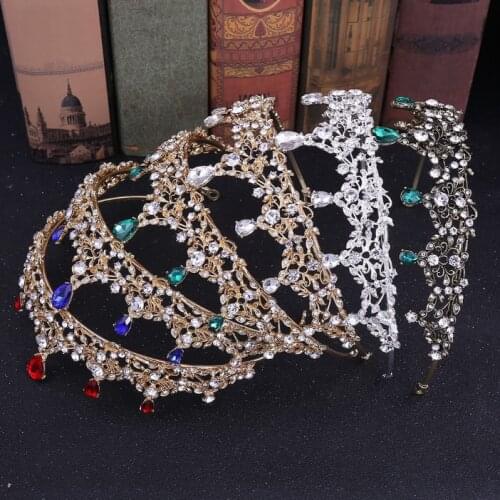 Baroque Retro Black Gold Bridal Crystal Tiaras Crowns Princess Queen Pageant Prom Rhinestone Veil Tiara Wedding Hair Accessory