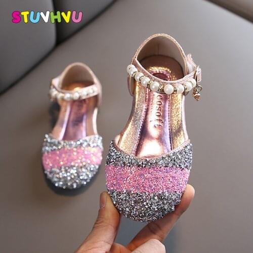 Summer New Children Shoes Sequin Leather Girls Princess Shoes School Students Dance Shoes Girls Sandals Soft Bottom Kids Sandals