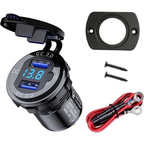 VODOOL Quick Charge 36W Car Dual USB Charger QC3.0 Waterproof for 12V/24V Motorcycle ATV Boat Marine RV With Voltmeter Switch