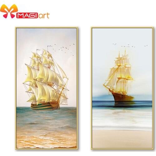 Cross stitch kits Embroidery needlework sets 11CT water soluble canvas patterns 14C Landscape painting Golden sailboat-NCMS099