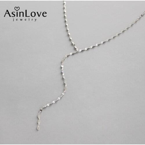 AsinLove Minimalist Long Section Elegant Tile Necklace for Women All-match Fashion Real 925 Sterling Silver Chain Fine Jewelry