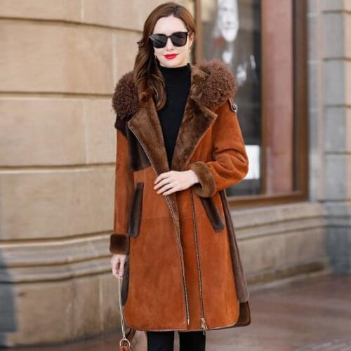 Women Clothes Fur and Sheepskin All-in-one Female Lamb Wool Hooded Coat Winter FS21102