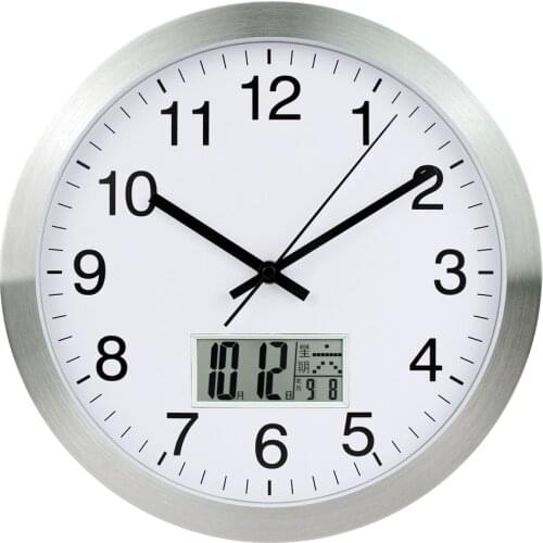 12-Inch Metal Frame Wall Living Room Mute with Calendar Calendar Hygrometer Bedroom Minimalist Time Clock Wall Watch Home Decor