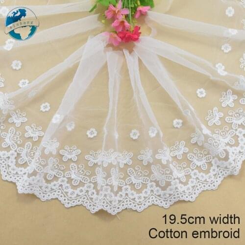 19.5cm width white lace cotton embroidery lace french lace ribbon fabric guipure diy trims warp knitting sewing Accessories#4180