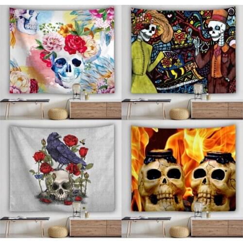 200*150cm Big Sugar Skull and Floral Tapestry Flowers Printed Microfiber Wall Hanging Home Decor Bedlinen Sheet Art Carpet Mat