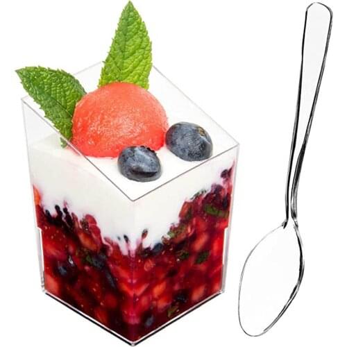 24pcs disposable plastic cup with spoon crystal cup pudding cup aviation cup for baking jelly yogurt mousse dessert