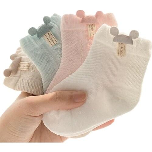 4 Pairs 0-3Y Infant Children Socks With 95% Cotton Jacquard Mesh Socks Kids Soft Material Summer Spring