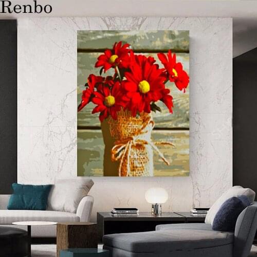 Diy Diamond Embroidery "Red Gerbera" 5D Diamond Painting Full Square Drill Flower Still Life Picture Diamond Mosaic Beadwork New