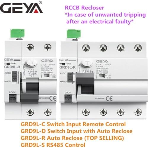 GRD9L-R Auto Reclosing Device Remote Control Circuit Breaker 2P 4P 40A 63A 30mA 100mA 300mA RCD 6KA ELCB RCCB GEYA