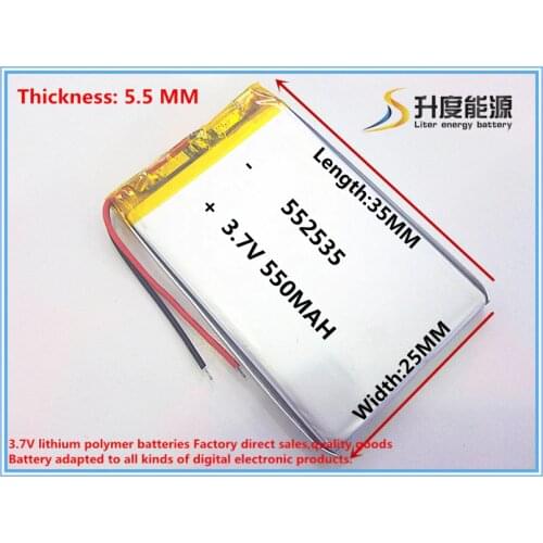 Free shipping)(1pieces/lot)Polymer lithium ion battery 3.7V,550MAH 552535 CE FCC ROHS MSDS quality certification