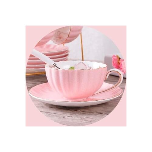 Northern Europe Pumpkin Cup Pink Romantic China Albert Bone Coffee Cup Pastoral Afternoon Tea Ceramic Tea Black Tea Cup Dish Spo