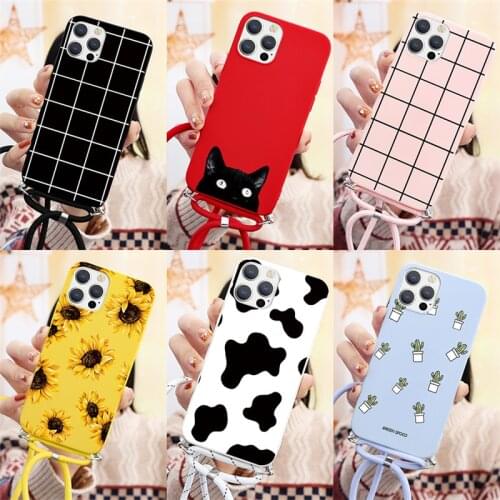 Case For Samsung S21 Ultra S20 Plus A32 S7 Edge A30 A41 A12 A91 A8 Note 10 Pro 20 M51 Necklace Lanyard Rope Soft TPU Daisy Case