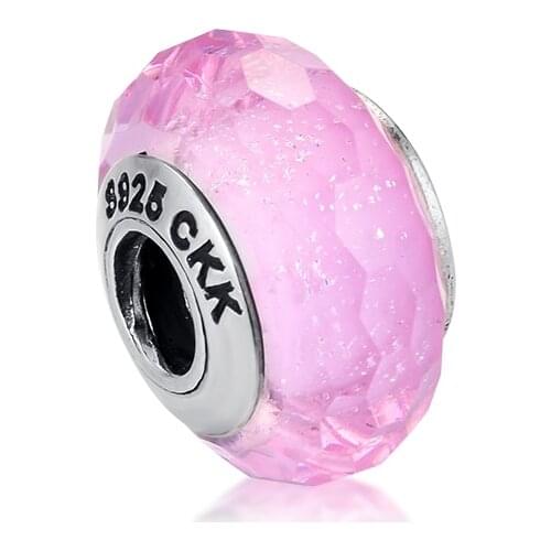 DIY Fits Pandora Charms Bracelets Pink Shimmer Murano Glass Beads 100% 925 Sterling-Silver-Jewelry Free Shipping