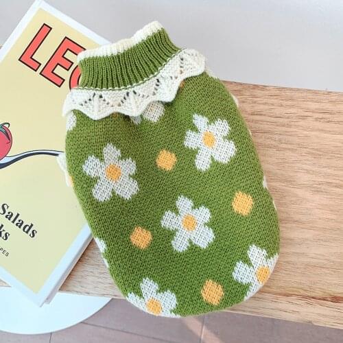 Pet Daisy Print Sweater Winter Warm Dog Knitted Sweater Cat Pomeranian Schnauzer Poodle French Bulldog Clothing Small Dog Set