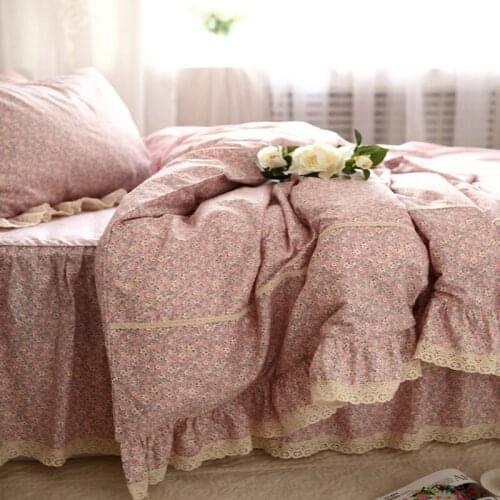 European Pastoral Bedding Set Ruffle Dobby Duvet Cover Embroiedered Bedspread Wrinkle Bed Sheet Bedding Sets Elegant Princess
