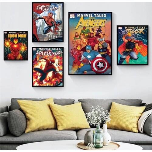 Marvel Comics Posters Superhero Avengers Captain America Spiderman Canvas Painting and Prints Wall Art Picture for Home Decor