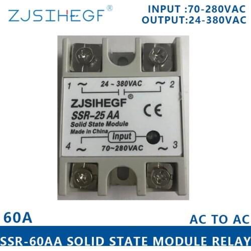 China Manufacturer SSR-60AA Solid State Relay 60 AModule Input 70-280VAC Output 24-380V AC For Automation Accessory