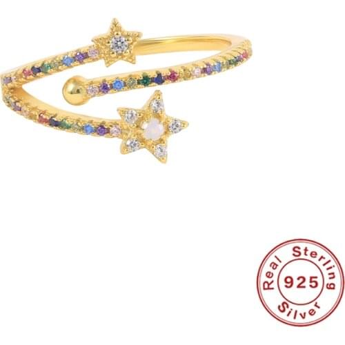 AIDE 2021 Trend S925 Silver Zircon Star Open Ring For Women Girls Gift Bague Femme Fine Jewelry Rings Vintage Anel Anillos Mujer