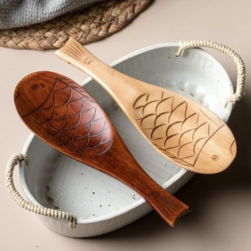 Japanese Style Retro Rice Shovel Fish-shaped Rice Spoon Hand-carved Wooden Spoon Tableware Kitchen Utensil