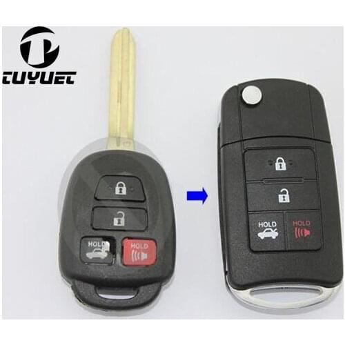 Modified Folding 4 Buttons Flip Remote Key Shell For Toyota Camry 3+1 Red Button