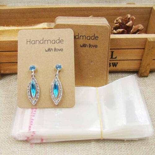 Fashion new kraft earring packing card handmade with love print custom available jewelry paper cards 100pcs +100opp bag