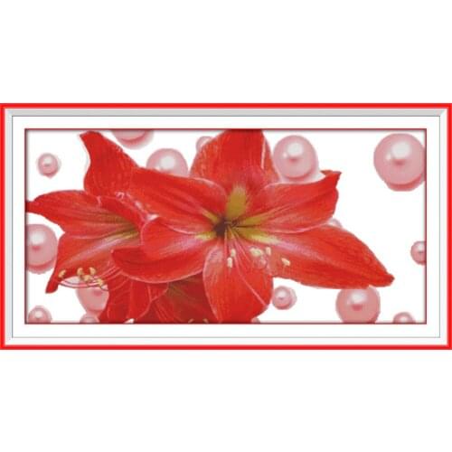 Pearl and lily cross stitch kit flower 14ct printed fabric canvas stitching embroidery DIY handmade needlework
