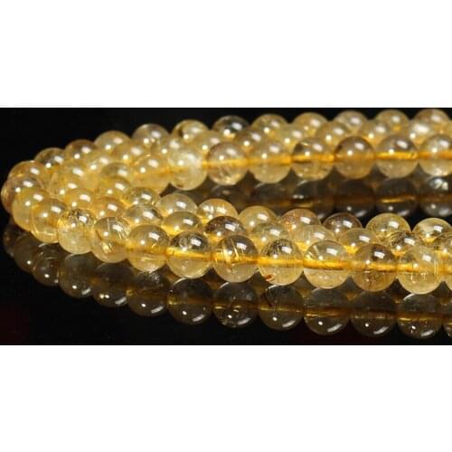 Natural Quartz Rutilated 6-10mm round Gemstone beads for 925 sterling silver Jewelry Making Necklace Bracelet 15inch ICNWAY