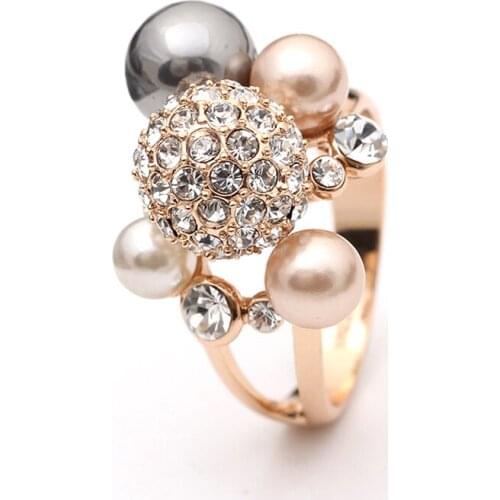 Ociki Cubic Zirconia CZ Imitation Pearl Crystal Rings Fashion Party Jewelry Finger Ring for Women Girls Gift Drop Wholesale