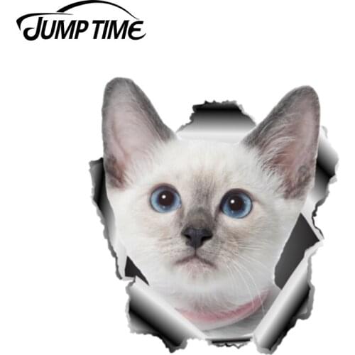 Jump Time 13cm x11.7cm White Cat 3D Car Sticker Cute Pet Animal Car Decoration Torn Metal Decal Reflective Car Styling