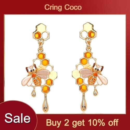 Cring Coco Bee Drop Earrings Fahsion Enamel Insert Honey Silver Plated Jewelry New Design Dangling Earring Earing for Women Girl