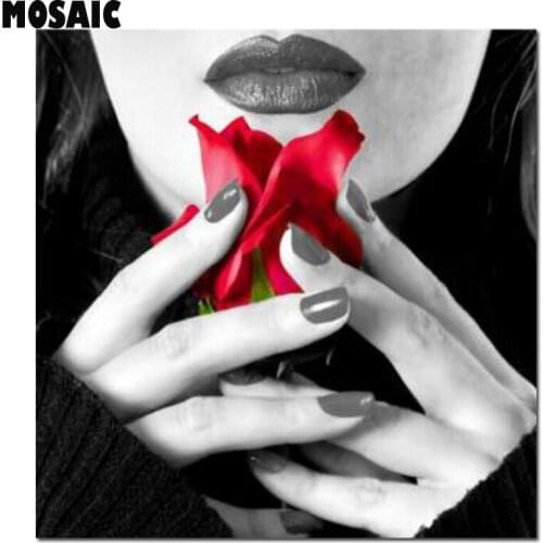 Diy square/round diamond painting Black and White Red rose lady 3d embroidery handicraft diamond mosaic kit home decoration