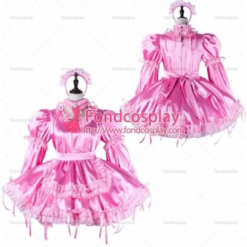 Sissy maid satin dress lockable Uniform cosplay costume Tailor-made[G2215]
