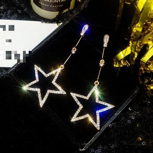 Oorbellen New Fashion Wild Long Rhinestone Hollow Five-pointed Star Earrings For Women Exaggerated Crystal Big Earrings Brincos