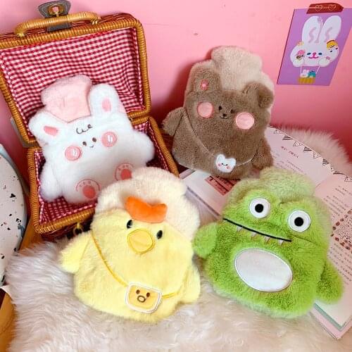 Cute Hand Warmer Water Bag PVC Reusable Stress Pain Relief Therapy Hot Water Bottle with Soft Cozy Cover Winter Warm Heat Bags 1