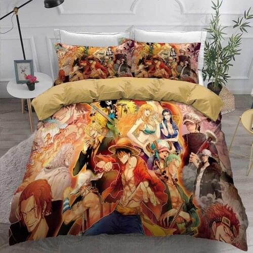 One Piece Bedding Set Boy Girls Cartoon Monkey D. Luffy 2/3pcs Bedclothes Duvet Cover Pillowcase