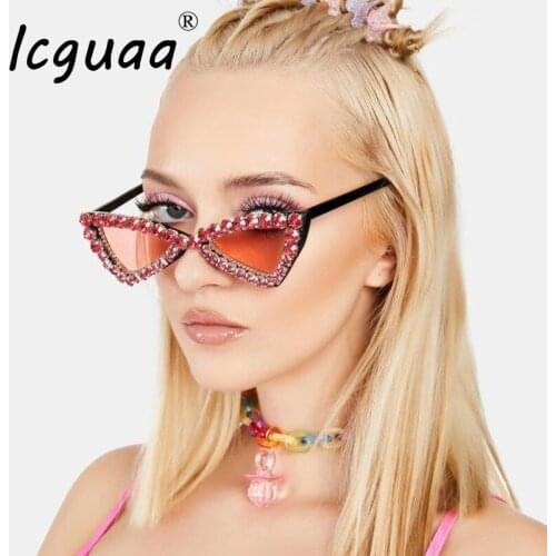 Luxury Cat eyes sunglasses women 2021 Women Fashion Crystal Shades UV400 Sun Glasses Oculos Sol
