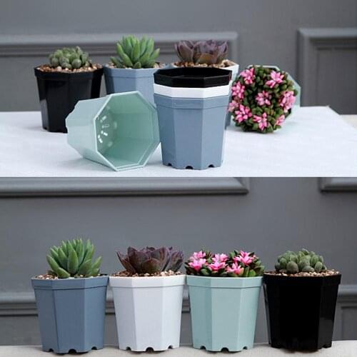 4 Pieces Modern Plastic Octagon Flower Pot Home Garden Office Desk Succulent Plant Pot Matt Glossy Garden Decoration Pots