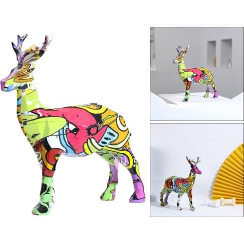 Resin Deer Figurines Miniatures Animal Statue Reindeer Ornament Vivid Sculpture Shelf Tabletop Desktop Decoration 9.6x3x9 inch