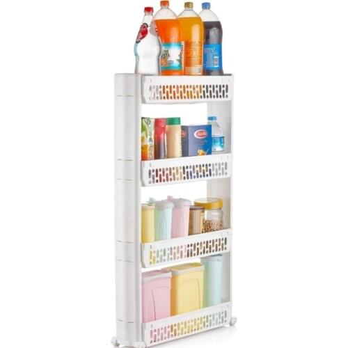 Kitchen Bathroom Storage Rack refrigerator side rack 2/3/4 layer removable wheels bathroom organizer shelf space with Holder