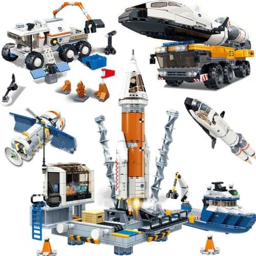 City Series Space Science Expedition Rocket Launch Base Mars Rover Rocket Transport Truck MOC Building Blocks Bricks Toys Gifts