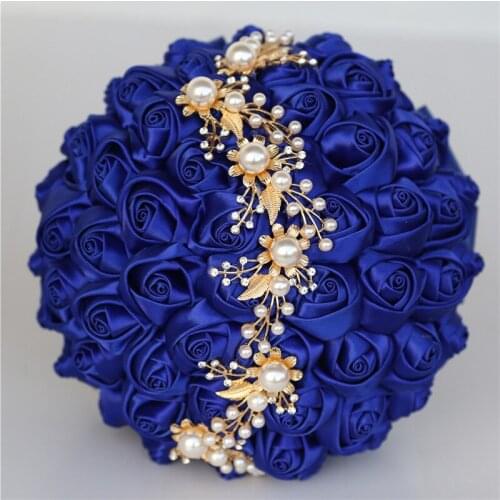 Bridal Wedding Bouquets With Pearl Beaded Romantic Ivory Ribbon Rose Brides Bouquet Bridesmaid Flower Bouquet De Noiva W706