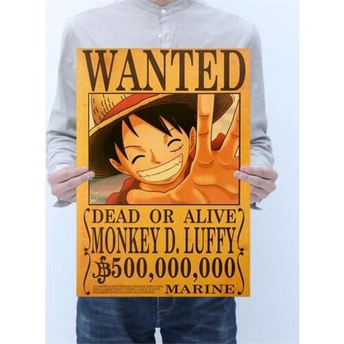 Vintage One Piece New Luffy Wanted Anime Poster Room Decoration Stickers Wall Decor Kraft Paper Bar Home Decor Wall Sticker