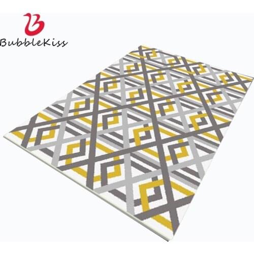Bubble Kiss Nordic Style Geometric Yellow Cross Line Pattern Carpets For Living Room Home Bedroom Decor Area Rugs Bedside Mats