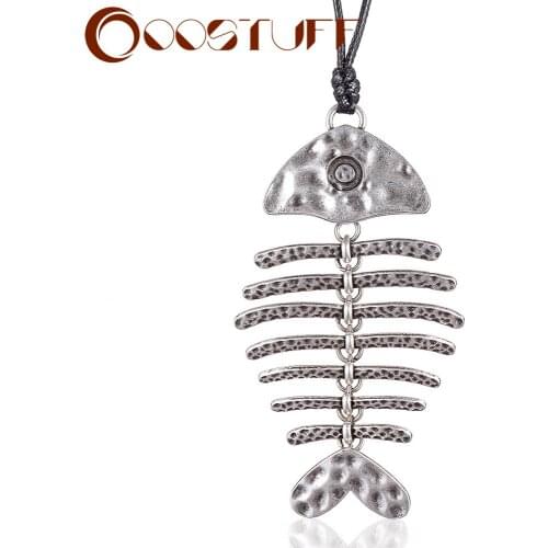 Custom Jewelry Vintage Silver Color Fish Long Chain Necklace Initial Long Chain Statement Pendant Necklace Valentines Gift 2020
