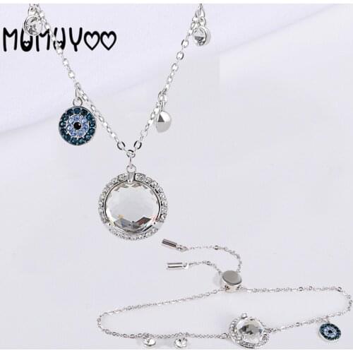 SWA Fashion Jewelry High Quality Popular Classic Blue Eye Pendant Round Austrian Crystal Pendant Female Necklace Clavicle Chain