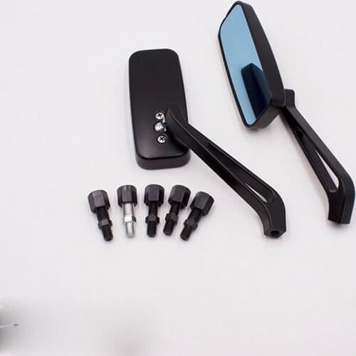 8mm 10mm Motorcycle Rear View Mirror Motorbike Universal Black Metal Square Side Mirror Blue Glass For Harley Kawasaki