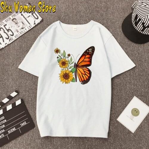 Women Lady Cartoon Butterfly Floral Elegant 2021 Fall Autumn Shirt Clothes Tshirt Tee Womens Top Female Print T Graphic T-shirt