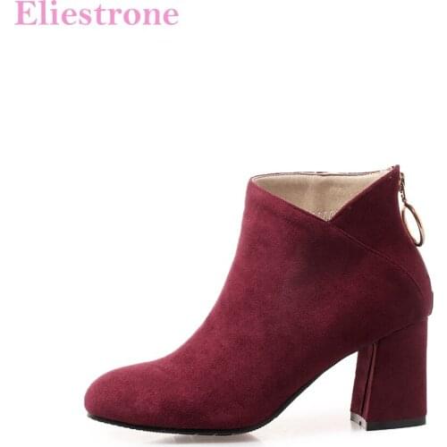 Brand New Hot Winter Fashion Red Apricot Women Ankle Nude Boots Sexy Lady Party Shoes Square Heel AC081 Plus Big Size 32 43 46